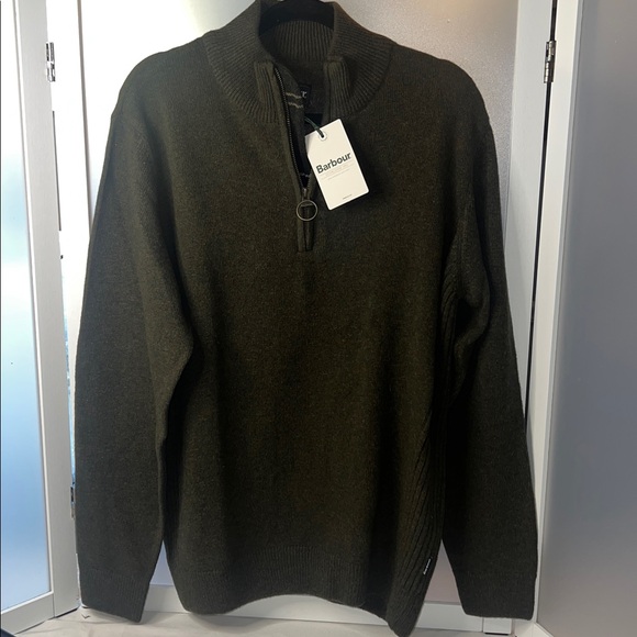 Barbour M Holden Half zip sweater Olive NWT $195 - Picture 1 of 13